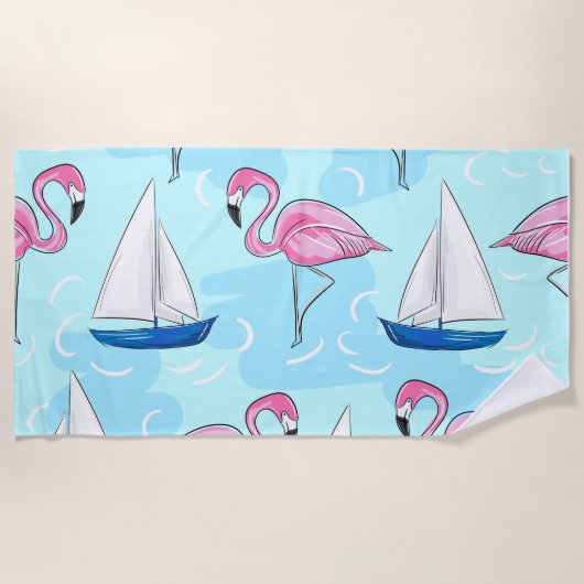 Flamingo Zeilboot Preppy Strandlaken (Voorkant)