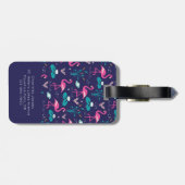 Flamingo zomer blauw roze monogram bagagelabel (Achterkant horizontaal)