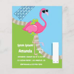 Flamingo Zomer Spetter Splash Kids Verjaardagsfees Flyer