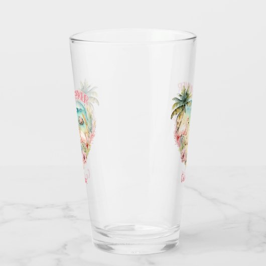 Flamingo Zomer Strand Hart Tropisch Roze Naam Glas (Links)