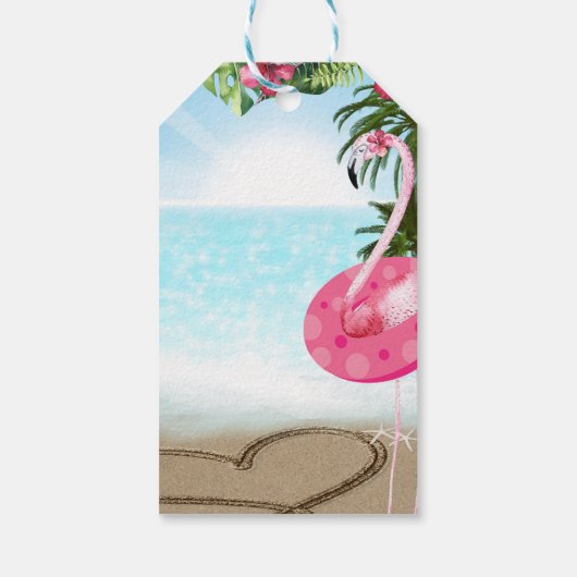 Flamingo Zomer Strand Verjaardagsfeestje Custom Fa Cadeaulabel (Achterkant)