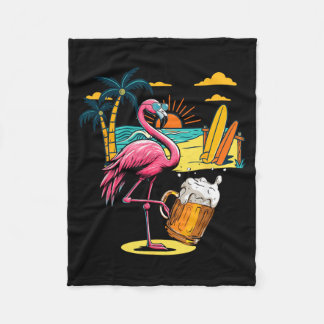 Flamingo zonnebril drinkt bier op het strand Grapp Fleece Deken