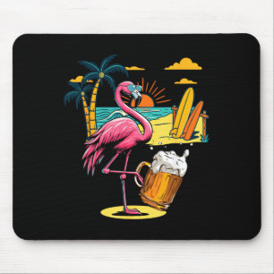 Flamingo Zonnebril Drinkt Bier Op Strand Grappig Muismat