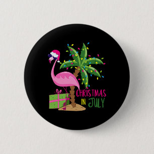 Flamingo Zonnige Kerst Xmas Strand Tropisch Kerstf Ronde Button 5,7 Cm