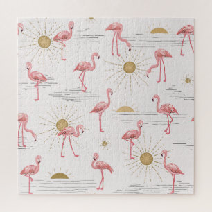 Flamingo zonsondergang:  doodle patroon. legpuzzel