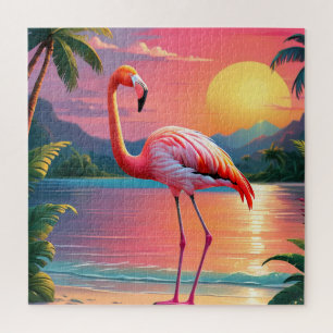 Flamingo Zonsondergang Tropisch Strand Legpuzzel