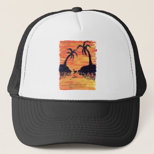 Flamingo Zonsondergang Trucker Pet (Voorkant)