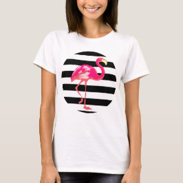 Flamingo, zwarte en witte strepen t-shirt