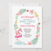 Flamingo Zwembad uitnodiging Tropische Verjaardag (Voorkant)
