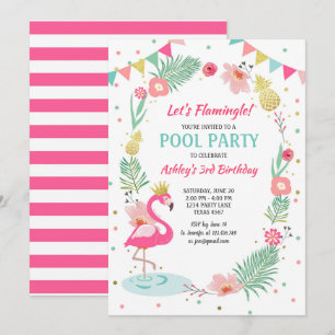 Flamingo Zwembad uitnodiging Tropische Verjaardag