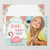 Flamingo Zwembad uitnodiging Tropische Zwembad flo (Voorkant / Achterkant)