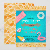 Flamingo zwembadfeest uitnodiging (Voorkant / Achterkant)