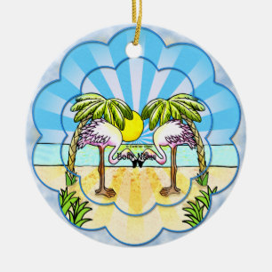 Flamingoliefhebbers keramisch ornament