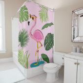 Flamingopalm laat tropisch design achter douchegordijn (In situ)