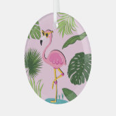Flamingopalm laat tropisch design achter glas ornament (Voorkant links)