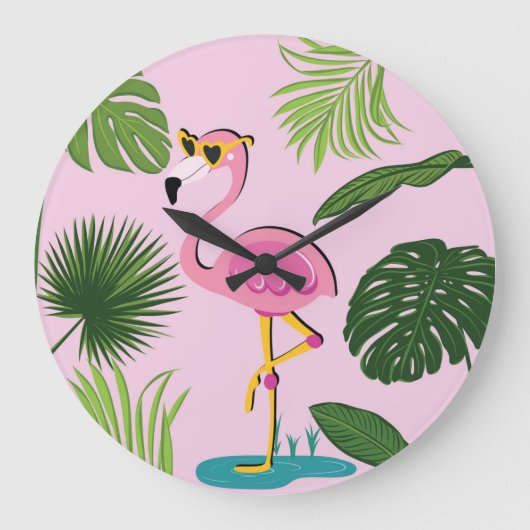 Flamingopalm laat tropisch design achter grote klok (Voorkant)