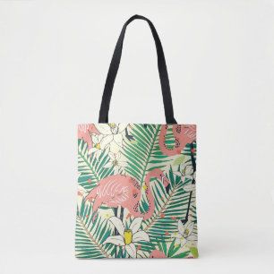 Flamingopalmbladeren: tropisch draagtas