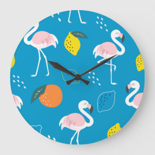 Flamingo's, abstract tropisch fruit, trendy patroo grote klok