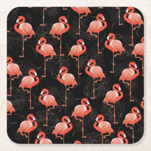 Flamingos Birds: textielontwerp Vierkante Kartonnen Onderzetter