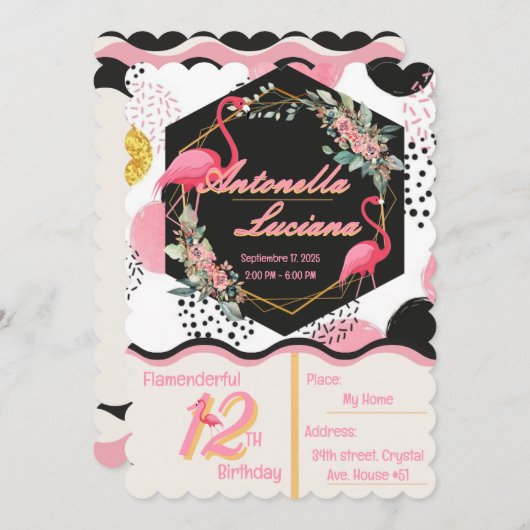 Flamingo's Birthday Invitation (Devant / Derrière)