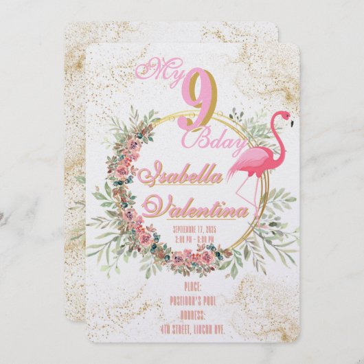 Flamingo's Birthday Invitation Template (Devant / Derrière)