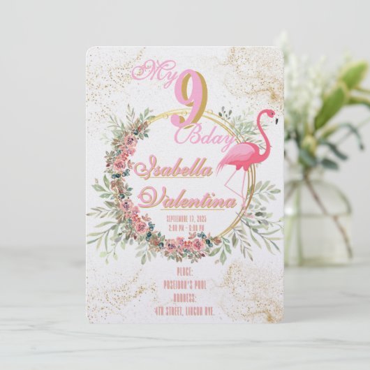 Flamingo's Birthday Invitation Template (Debout devant)