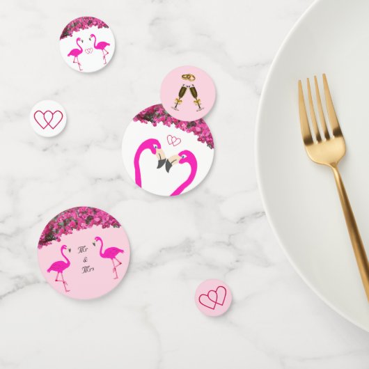 Flamingos & bloemen op roos goud & witte bruiloft confetti (Groep)