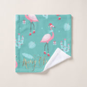 Flamingos Chapeau de Père Noël Présente Flocons de (Gant de toilette)