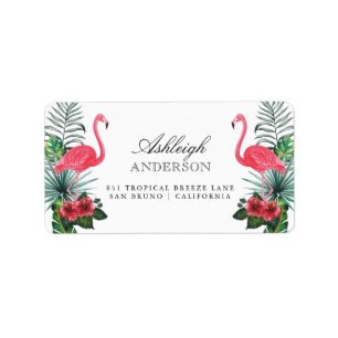 Flamingo's en ananas Tropische flora Etiket