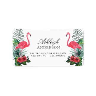 Flamingo's en ananas | Tropische flora Etiket