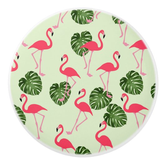 Flamingo's en bladeren Tropisch Keramische Knop (Voorkant)