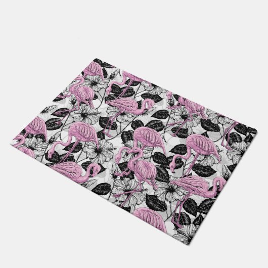 Flamingos en hibiscus bloemen deurmat (Schuin)