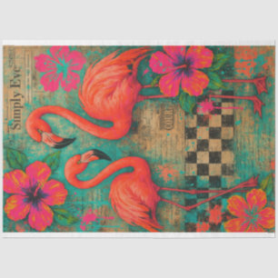 Flamingo's en Hibiscus - Decoupage Papier weefse