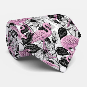Flamingo's en hibiscusbloemen stropdas