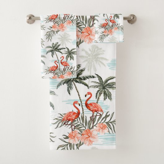 Flamingos en Palm Trees Bath Towel Set Bad Handdoek (Insitu)
