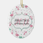 Flamingos en Palm Trees Eerste kerstmonogram Keramisch Ornament (Rechts)