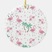 Flamingos en Palm Trees Eerste kerstmonogram Keramisch Ornament (Achterkant)