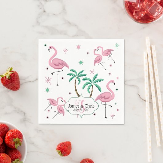 Flamingo's en palmbomen Atomic Style Monogram Servet (Insitu)
