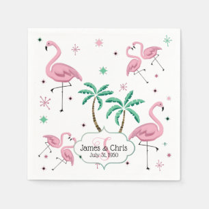 Flamingo's en palmbomen Atomic Style Monogram Servet