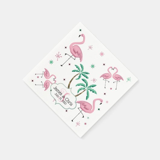 Flamingo's en palmbomen Atomic Style Monogram Servet (Hoek)