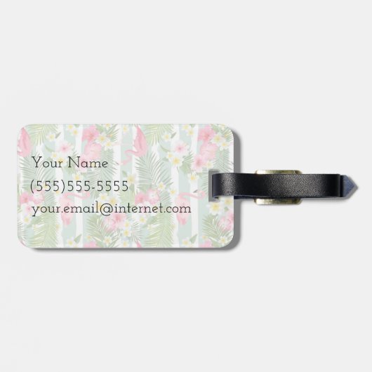 Flamingos en Stripes | Monogram Bagagelabel (Achterkant horizontaal)