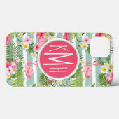 Flamingos en Stripes | Monogram Case-Mate iPhone Case (Achterkant (horizontaal))