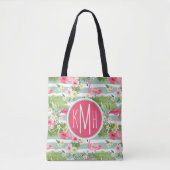 Flamingos en Stripes | Monogram Draagtas (Voorkant)