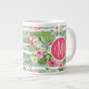Flamingos en Stripes Monogram Jumbo Mok