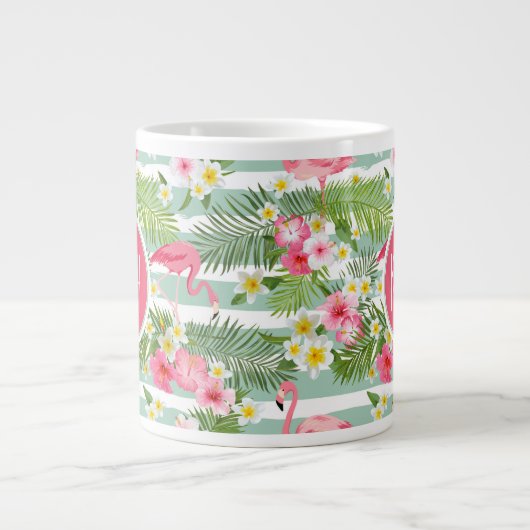 Flamingos en Stripes | Monogram Jumbo Mok (Voorkant)