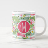 Flamingos en Stripes | Monogram Jumbo Mok (Rechts)