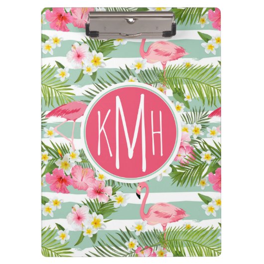 Flamingos en Stripes | Monogram Klembord (Voorkant)
