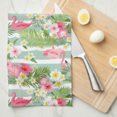 Flamingos en Stripes | Monogram Theedoek (Quarter Fold)