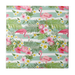 Flamingos en Stripes Tegeltje