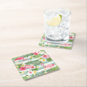 Flamingos en Stripes Vierkante Kartonnen Onderzetter (Insitu)